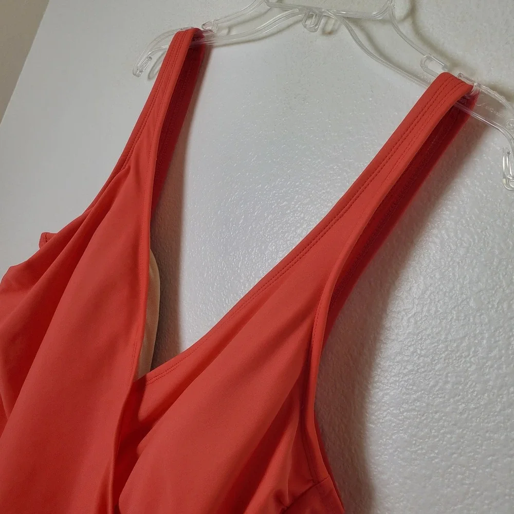 Miraclesuit Coral Orange‎ Wrap One Piece Swimsuit Women's Size 16 Ruched Sides